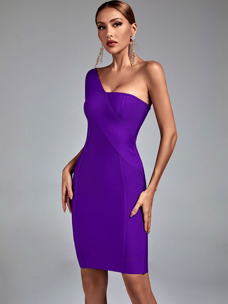 Bella Fancy Dresses US 0 One Shoulder Bandage Dress Women Purple Bodycon Dress Evening Party Elegant Sexy Birthday Club Outfits 2022 Summer New Arrival