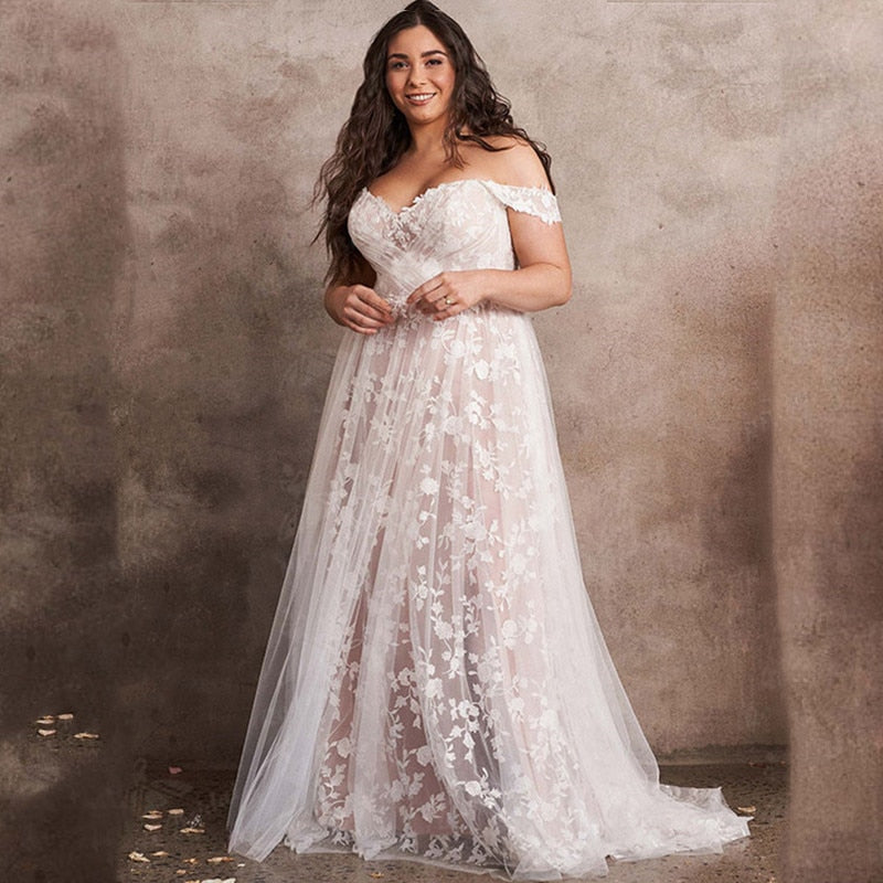 Bella Fancy Dresses US 0 Plus Size Appliques Wedding Dresses 2022 Off The Shoulder Lace Sweetheart Soft Tulle Bridal Gown A-Line Sweep Train Backless