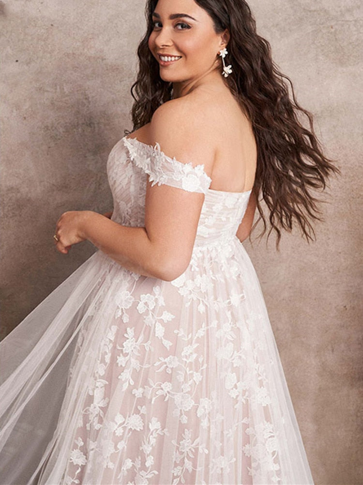 Bella Fancy Dresses US 0 Plus Size Appliques Wedding Dresses 2022 Off The Shoulder Lace Sweetheart Soft Tulle Bridal Gown A-Line Sweep Train Backless
