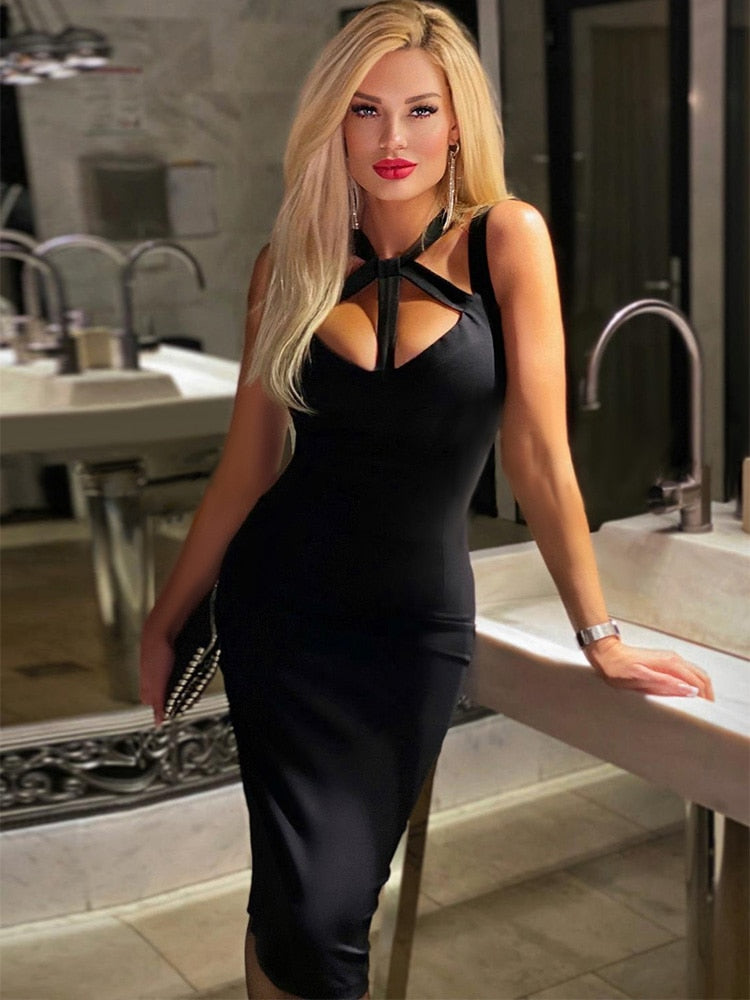 Bella Fancy Dresses US 0 Red Bandage Dress Elegant Women's Dresses for Party 2022 Bodycon Sexy Cut Out Midi Evening Birthday Club Outfits 2023 Summer