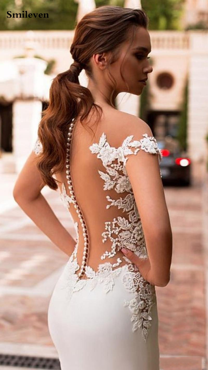 Bella Fancy Dresses US 0 Smileven Mermaid Wedding Dress 2020 Satin Cap Sleeve Vestido De Noiva Lace Bohemian Bride Dresses With Romantic Buttons