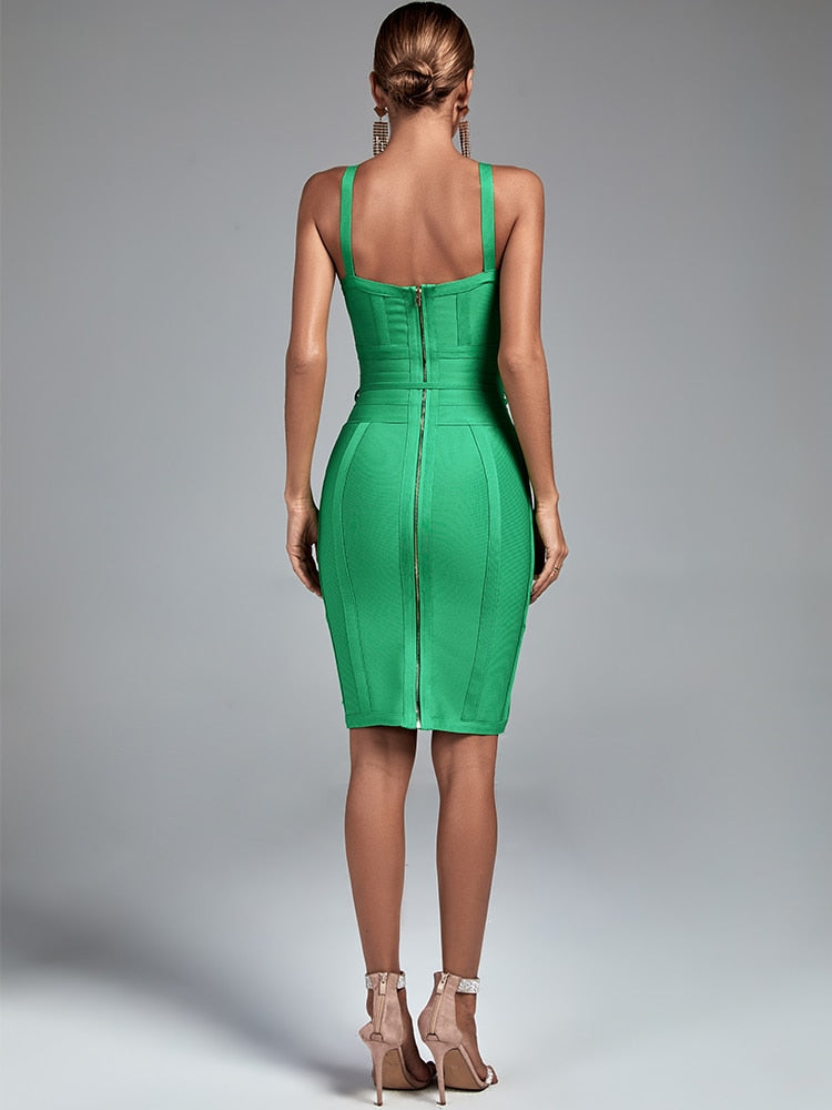 Bella Fancy Dresses US 0 Tie Waist Midi Bandage Dress Green Bodycon Dress Evening Party Elegant Sexy Ribbed Birthday Club Outfit 2022 Summer New Arrival