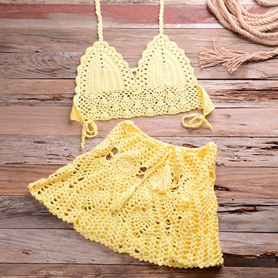 Bella Fancy Dresses US 0 Two-piece Crochet Women Bikini Set Cover Up Swimsuit Swim Skirt Swimwear Bathing Swimdress Beachwear