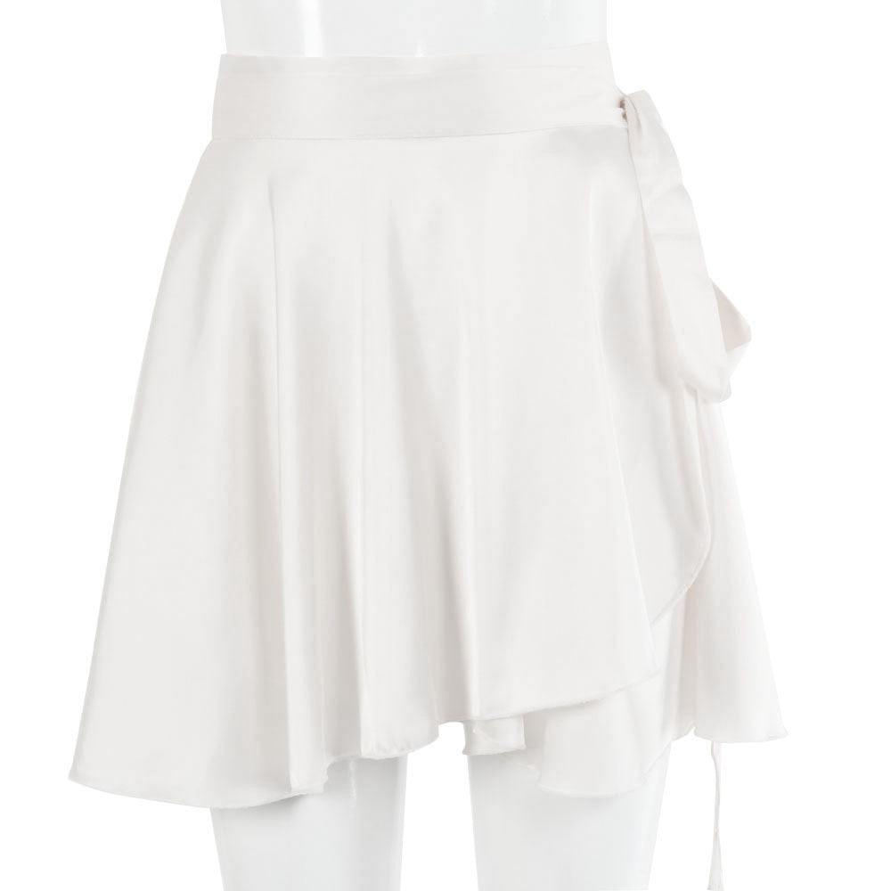 Bella Fancy Dresses US 0 White Elegant Satin 2 Two Piece Set Women Lantern Long Sleeves Crop Tops Cardigan Sexy High Waist Mini Tennis Sports Skirts 2021
