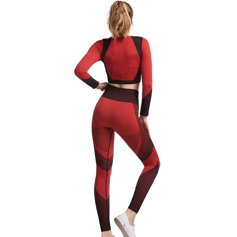 Bella Fancy Dresses US 0 Women&#39;s Tracksuit Red Seamless Leggings Yoga Set Sport Outfit For Woman Suit For Fitness Gym Clothing Gym Set Top Running Pants