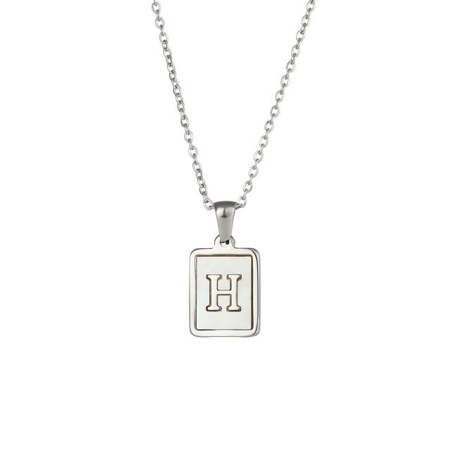 Bella Fancy Dresses US 2021 Trend 18K Golden Chain Necklaces Male Square Natural Shell Initial Letters Pendant Stainless Steel Jewelry for Women Gifts
