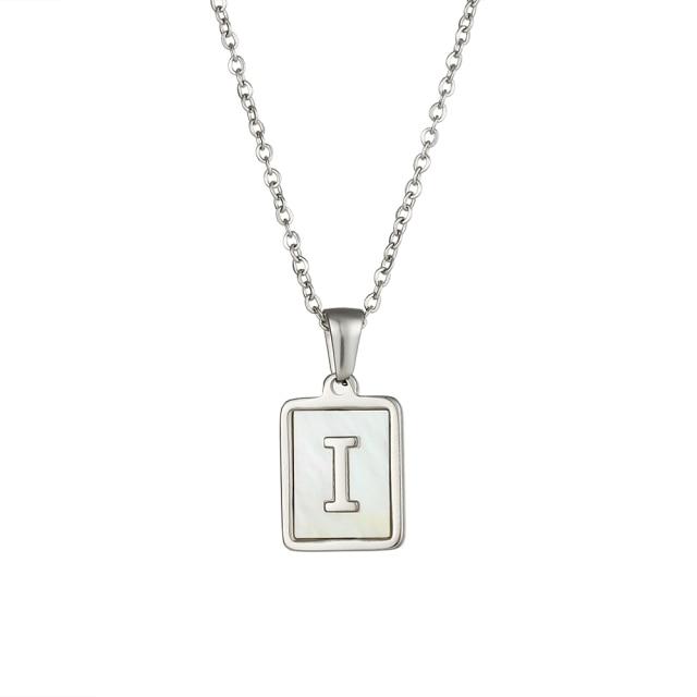 Bella Fancy Dresses US 2021 Trend 18K Golden Chain Necklaces Male Square Natural Shell Initial Letters Pendant Stainless Steel Jewelry for Women Gifts