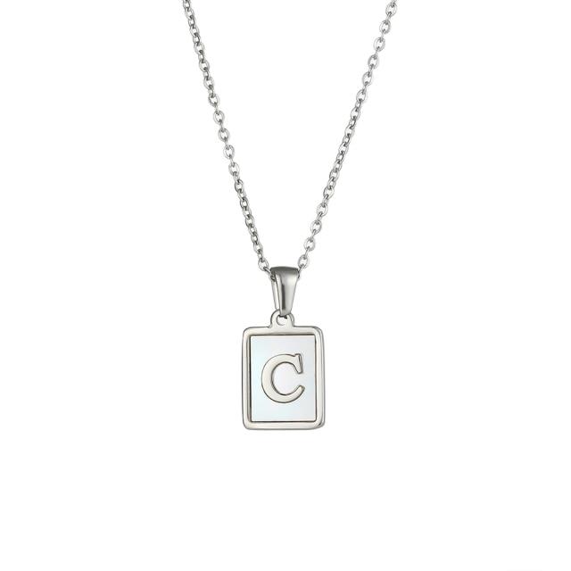 Bella Fancy Dresses US 2021 Trend 18K Golden Chain Necklaces Male Square Natural Shell Initial Letters Pendant Stainless Steel Jewelry for Women Gifts