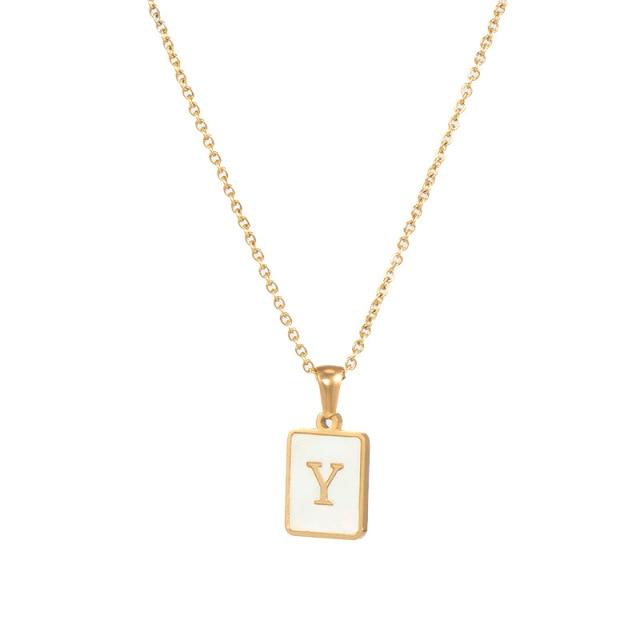 Bella Fancy Dresses US 2021 Trend 18K Golden Chain Necklaces Male Square Natural Shell Initial Letters Pendant Stainless Steel Jewelry for Women Gifts