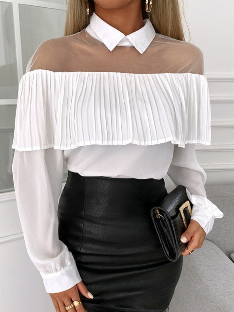 Bella Fancy Dresses US Autumn Lapel Solid Buttons Tassel Blouse Women Simple Sexy Long-sleeved Office Shirt Mujer Spring Office Straight Commuter Top