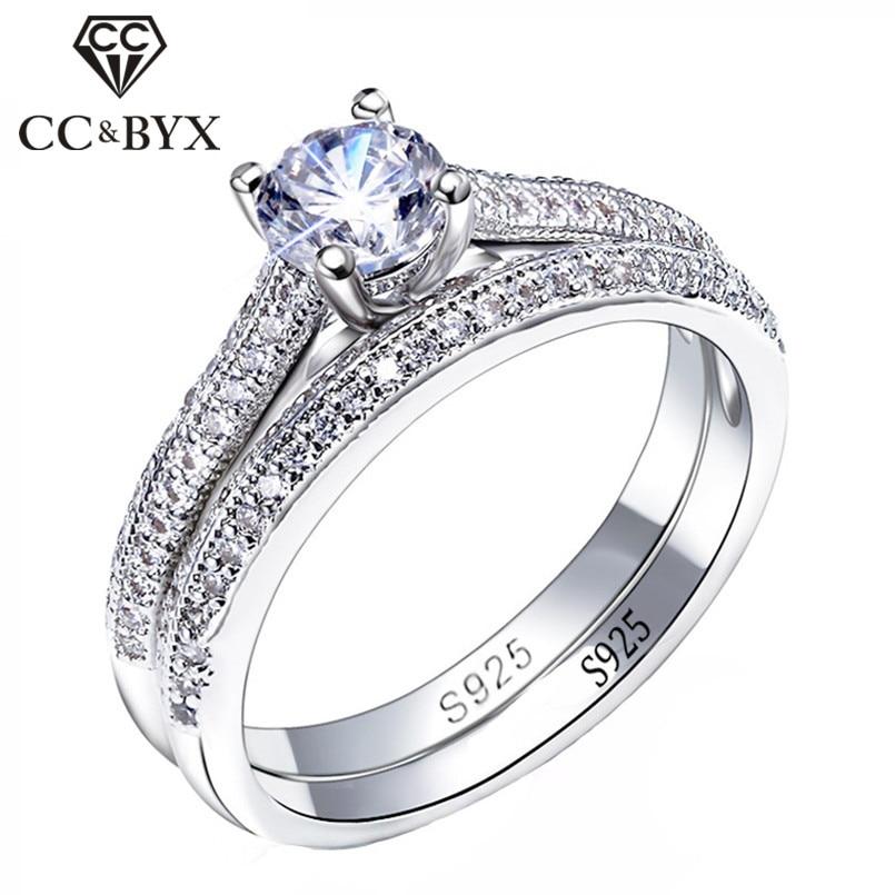 Bella Fancy Dresses US CC 925 Silver Rings For Women Simple Design Double Stackable Fashion Jewelry Bridal Sets Wedding Engagement Ring Accessory CC634