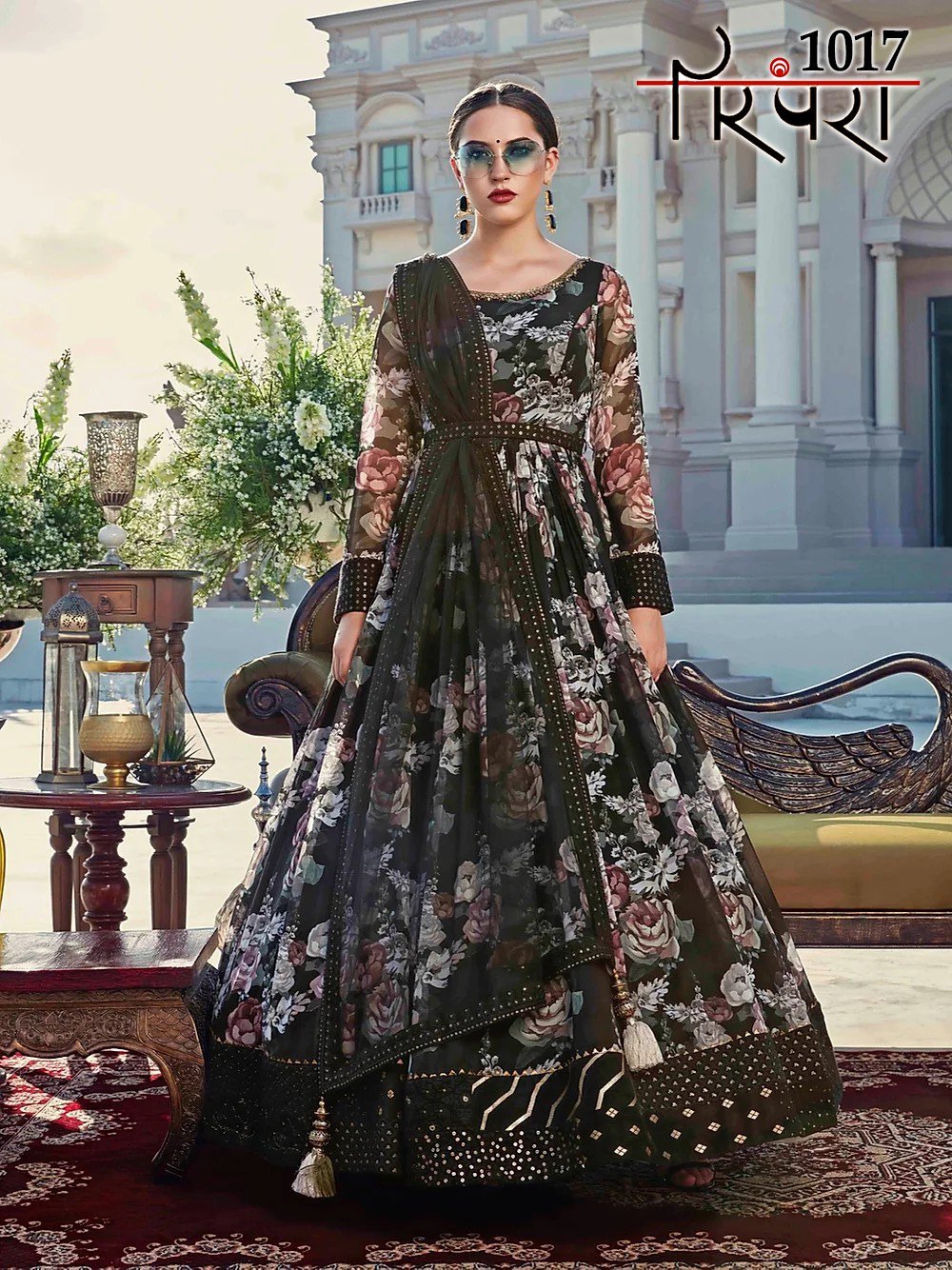 Bella Fancy Dresses US Gowns Partywear Designer Black Abcotton With Digital Print Gown