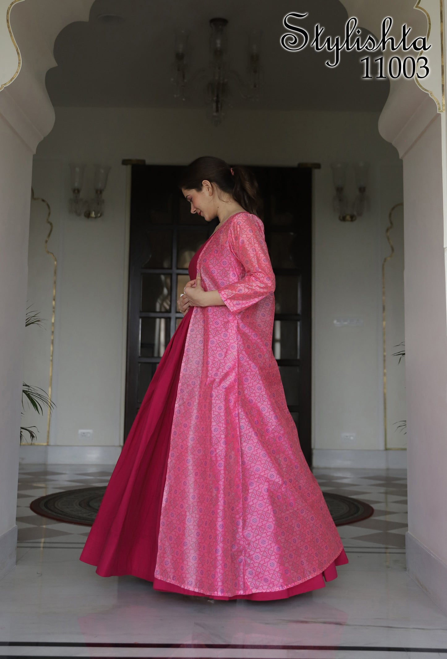 Bella Fancy Dresses US Gowns Partywear Designer Digital Print Maslin Gown