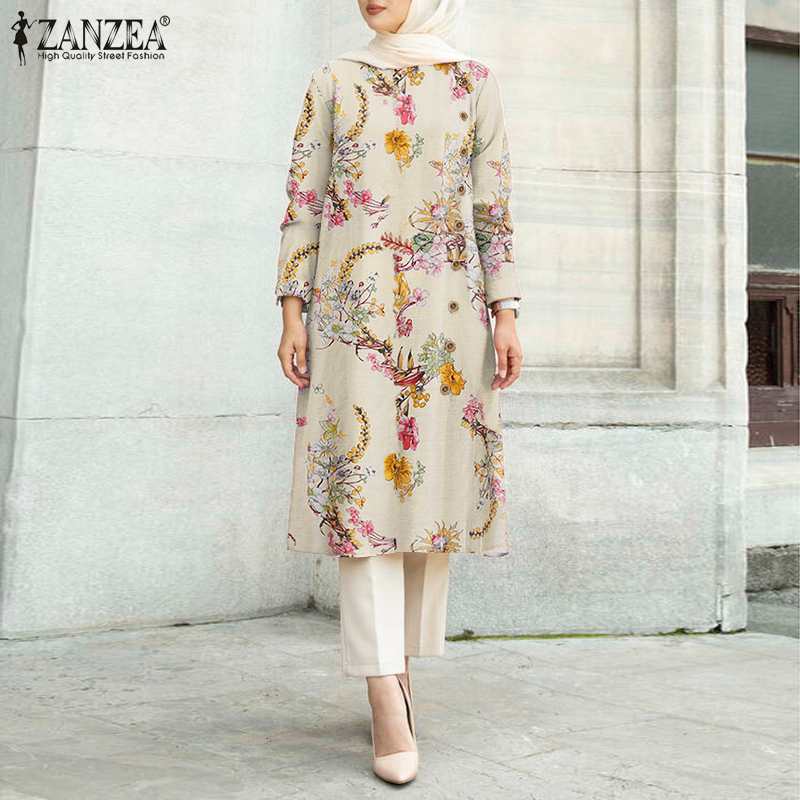 Bella Fancy Dresses US Islamic Wear Autumn Print Floral Muslim Shirts Women&#39;s Blouse Casual Retro Long Sleeve Turkish Blusas Female Islam Clothing Tops