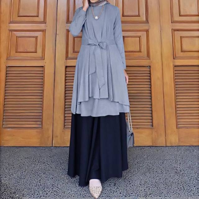 Bella Fancy Dresses US Islamic Wear Elegant Patchwork Muslim Sundress Women Casual Long Sleeve Lace Up Hijab Dress Holiday Party Islamic Abaya Female Robe
