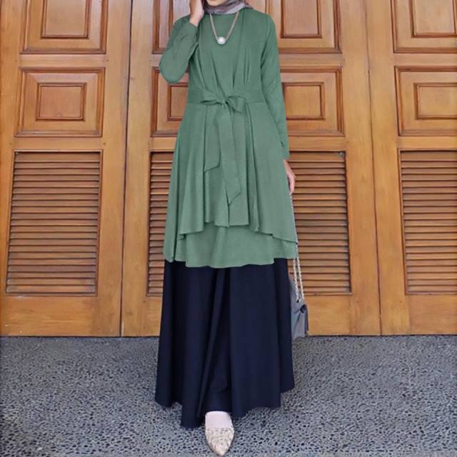 Bella Fancy Dresses US Islamic Wear Elegant Patchwork Muslim Sundress Women Casual Long Sleeve Lace Up Hijab Dress Holiday Party Islamic Abaya Female Robe