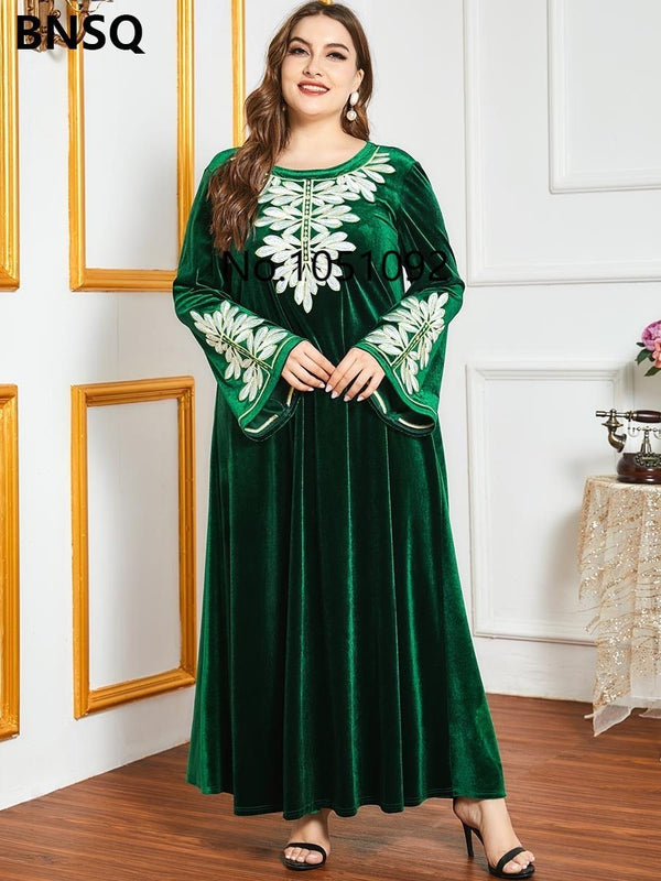 Bella Fancy Dresses US Islamic Wear Muslim women long sleeves velvet embroidery Dubai Dress maxi abaya jalabiya islamic women thick robe kaftan Moroccan