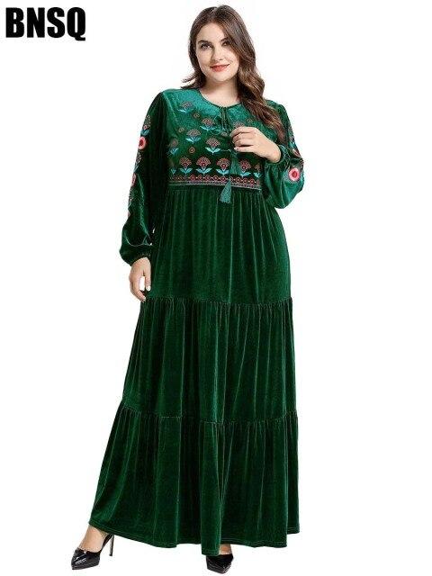 Bella Fancy Dresses US Islamic Wear Muslim women long sleeves velvet embroidery Dubai Dress maxi abaya jalabiya islamic women thick robe kaftan Moroccan