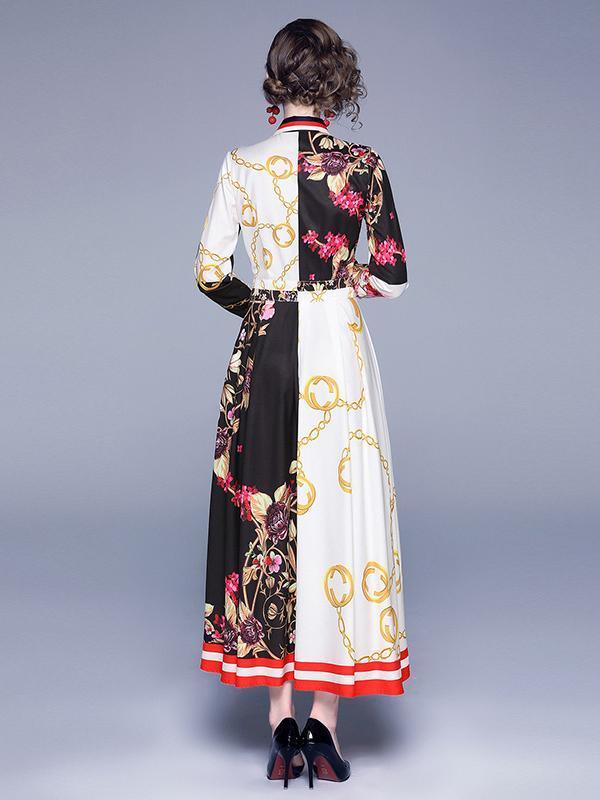 Bella Fancy Dresses US Islamic Wear Vintage Contrast Color Printed Long Sleeve Maxi Dress