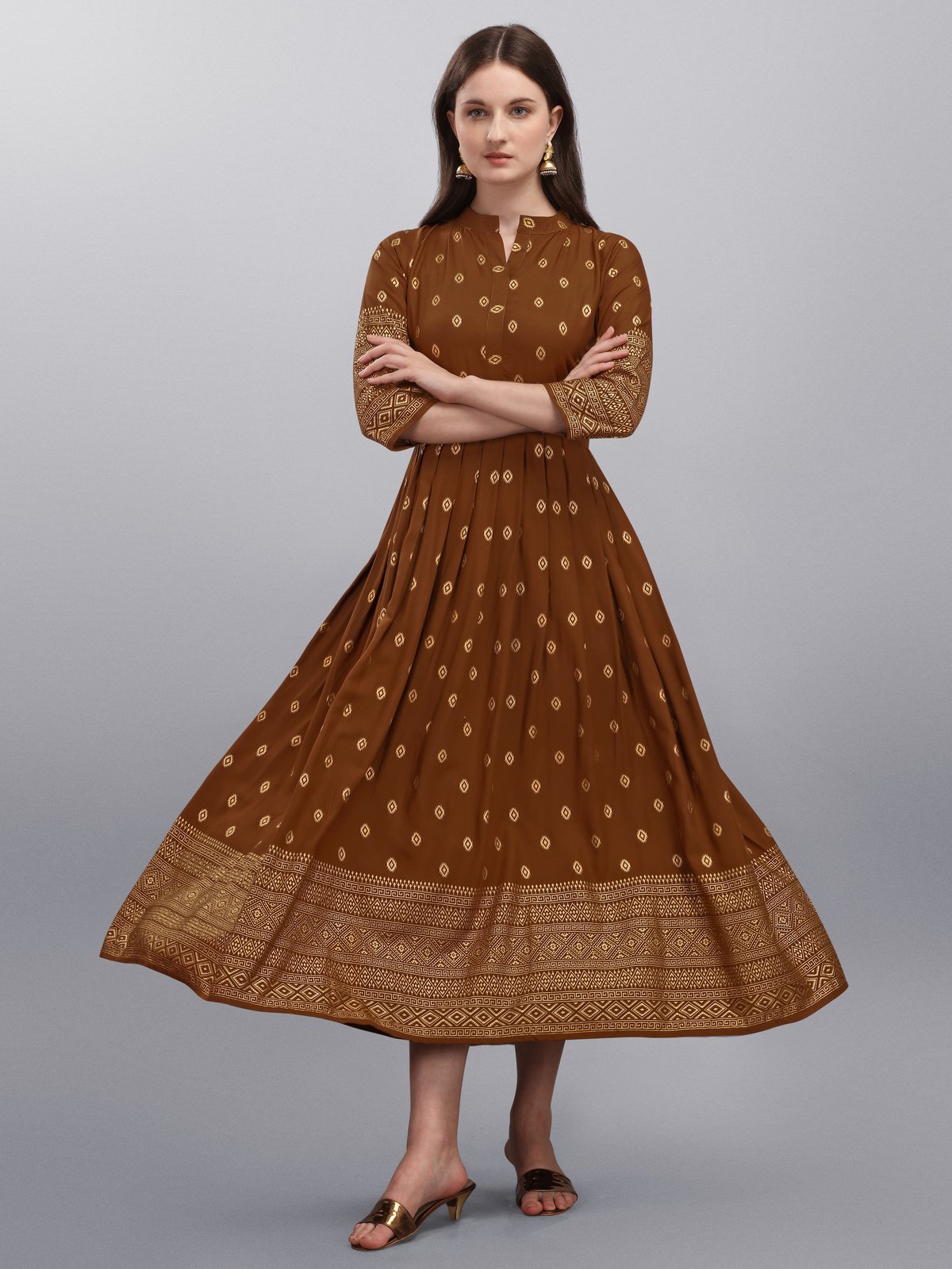 Bella Fancy Dresses US Kurti Reyon Foil Print Round kurti