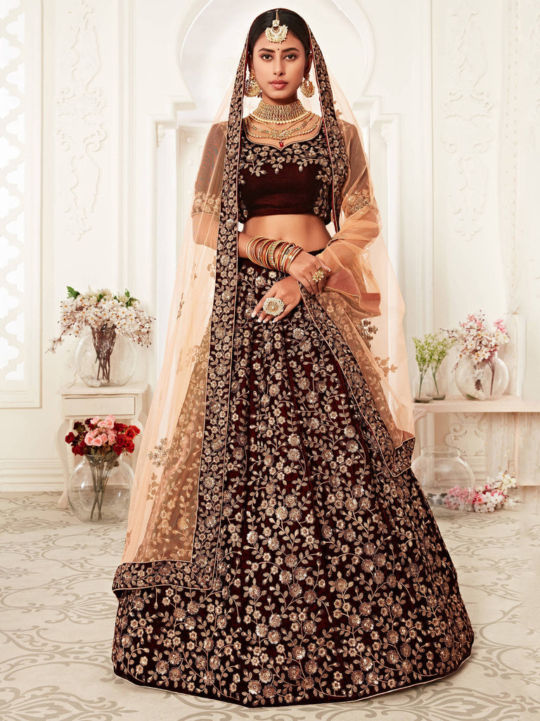 Bridal Lehenga Types in Maroon Colour - Shahi Fits