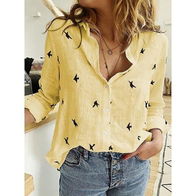 Bella Fancy Dresses US Leisure White Yellow Shirts Button Lapel Cardigan Top Lady Loose Long Sleeve Oversized Shirt Womens Blouses Autumn Blusas Mujer