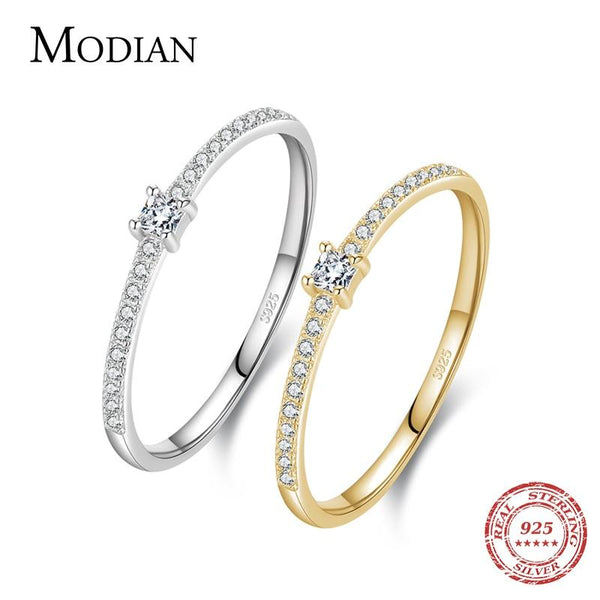 Bella Fancy Dresses US Modian 2021 Real 925 Sterling Silver Simple Square Clear CZ Charm Gold Color Finger Rings For Women Wedding Engagement Jewelry