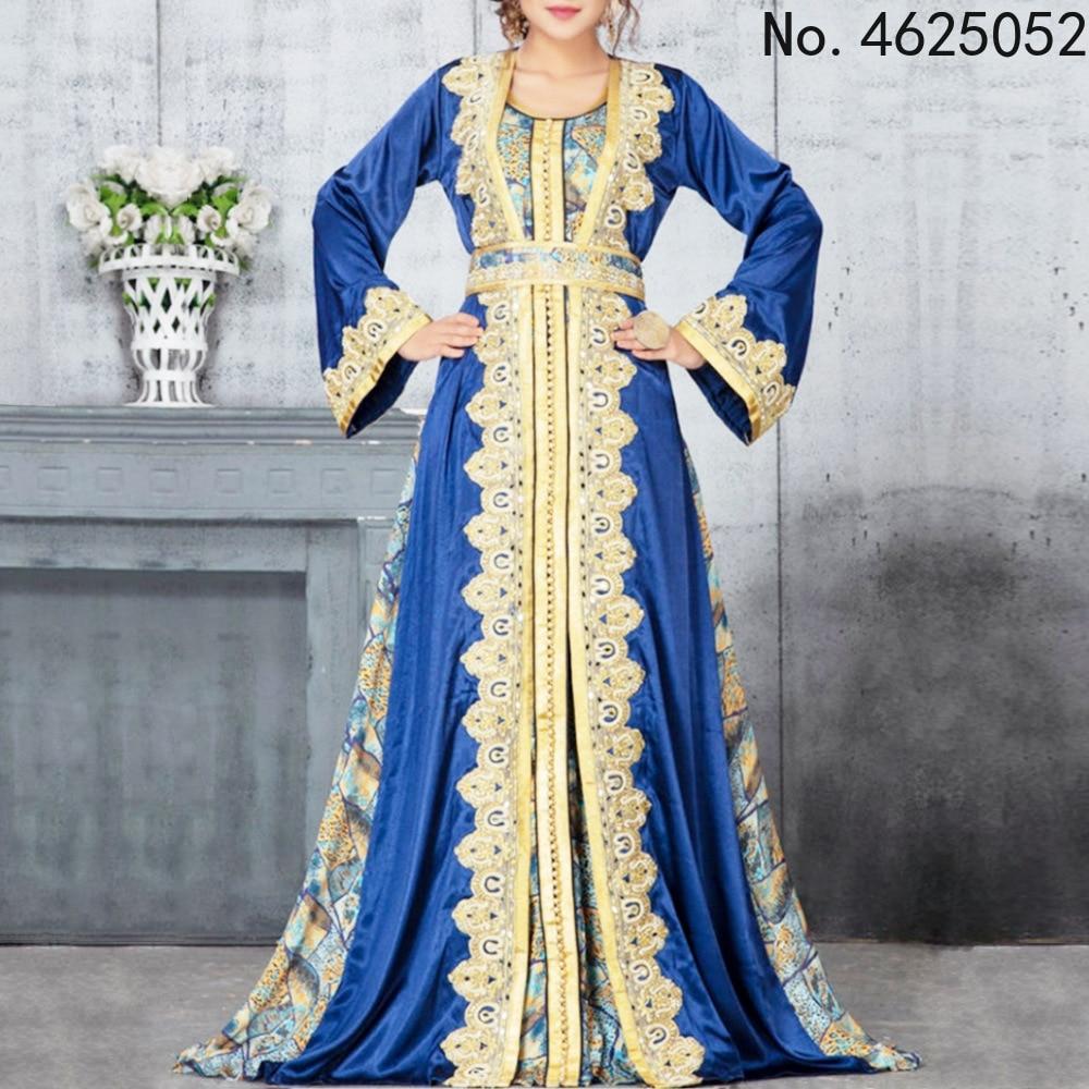 Bella Fancy Dresses US Moroccan Caftan Dubai Turkey Muslim Dress Women Blue Abaya Elegant Lady