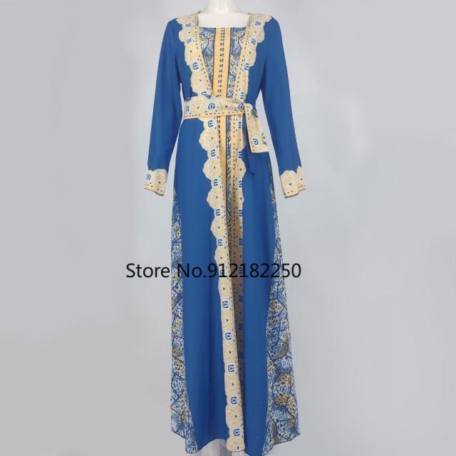 Bella Fancy Dresses US Moroccan Caftan Dubai Turkey Muslim Dress Women Blue Abaya Elegant Lady