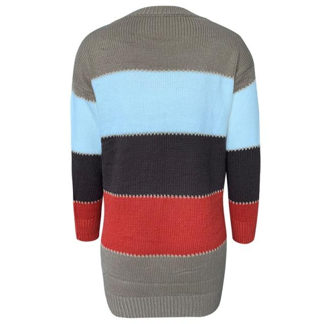 Bella Fancy Dresses US New Autumn Sweater Women Long Sleeves Solid Patchwork Color Knitted Sweater Fashion Casual Slim Sexy Female Sweater Dress