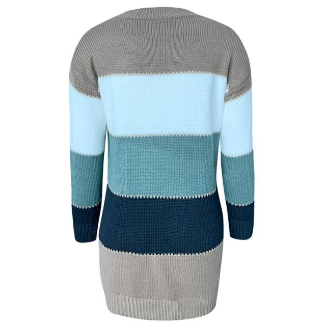 Bella Fancy Dresses US New Autumn Sweater Women Long Sleeves Solid Patchwork Color Knitted Sweater Fashion Casual Slim Sexy Female Sweater Dress