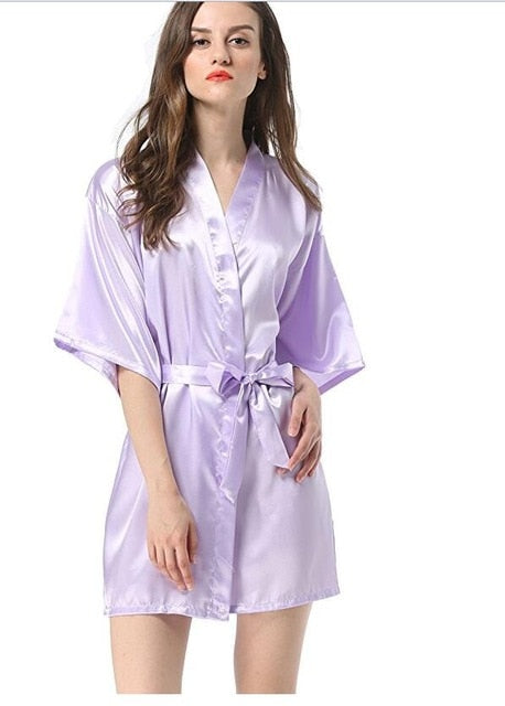 Bella Fancy Dresses US New Black Chinese Women&#39;s Faux Silk Robe Bath Gown Hot Sale Kimono Yukata Bathrobe Solid Color Sleepwear S M L XL XXL NB032