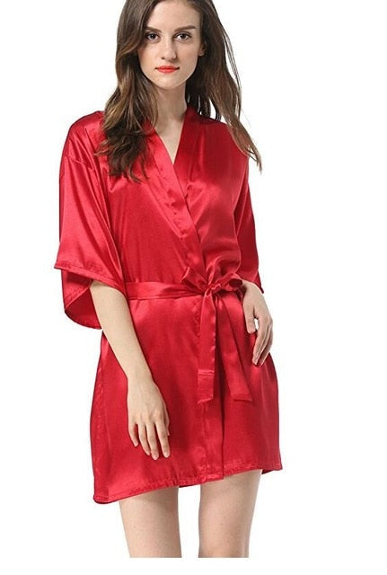 Bella Fancy Dresses US New Black Chinese Women&#39;s Faux Silk Robe Bath Gown Hot Sale Kimono Yukata Bathrobe Solid Color Sleepwear S M L XL XXL NB032