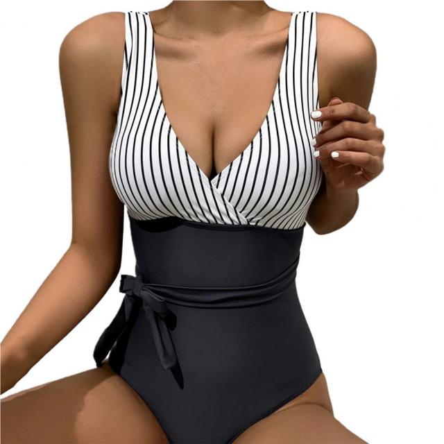 Bella Fancy Dresses US One Piece Swimsuit Lady Swimwear Deep V Neck Contrast Colors Tummy Control Soft Summer Monokini купальник 2022 новинка