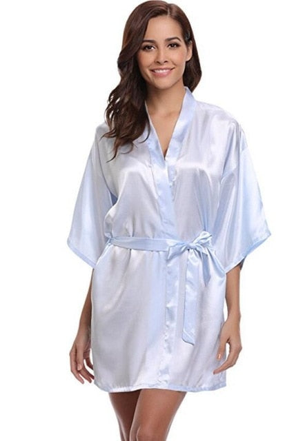 Bella Fancy Dresses US RB032 2018 New Silk Kimono Robe Bathrobe Women Silk Bridesmaid Robes Sexy Navy Blue Robes Satin Robe Ladies Dressing Gowns