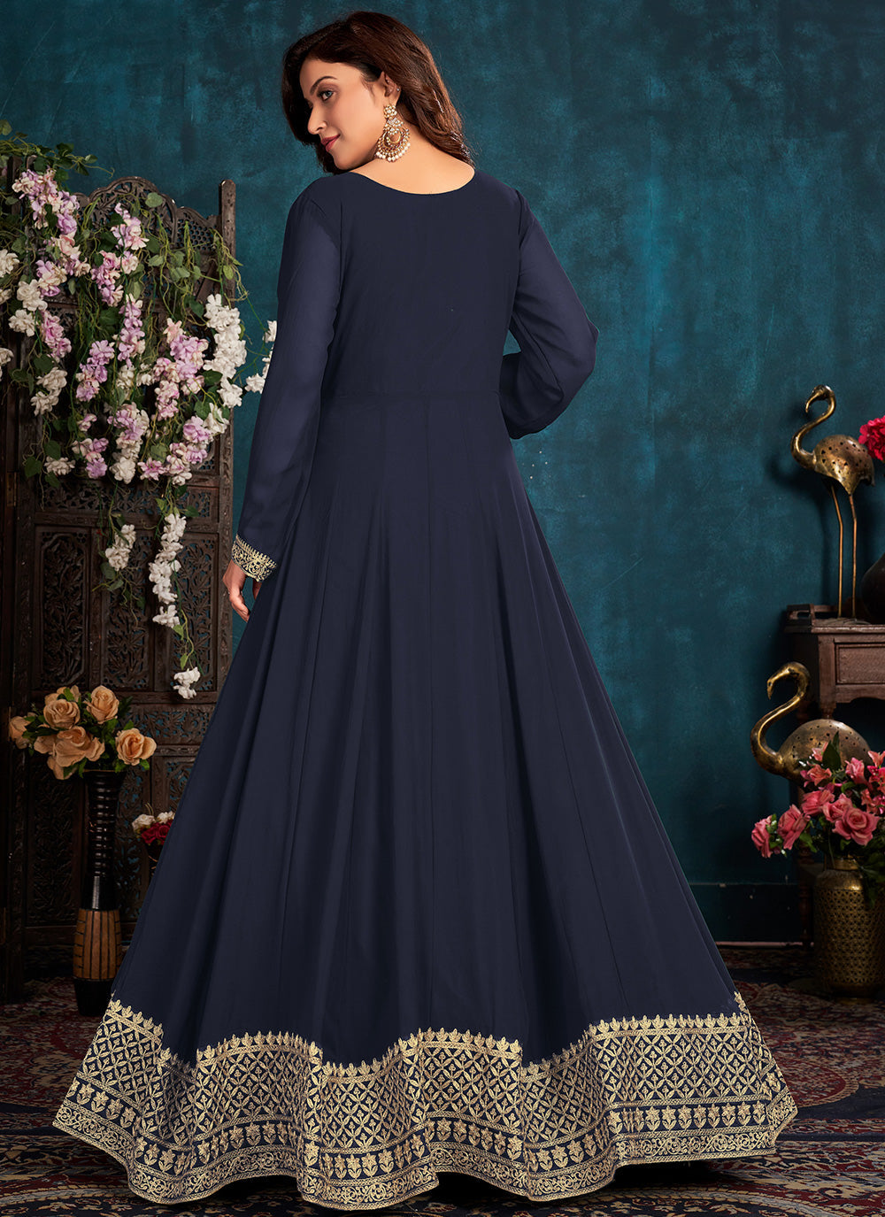 Bella Fancy Dresses US Salwar Kameez Blue Faux Georgette Embroidered Anarkali Suit