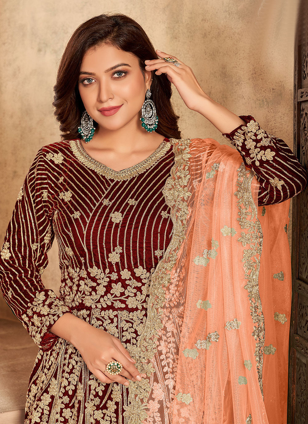 Bella Fancy Dresses US Salwar Kameez Brown Color Floor Length Designer Suit