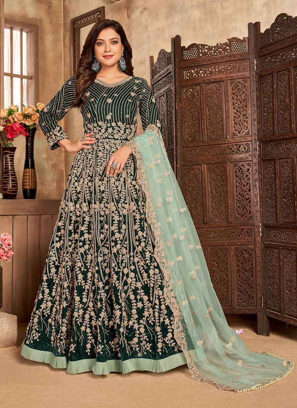 Bella Fancy Dresses US Salwar Kameez Embroidered Green Color Floor Length Suit