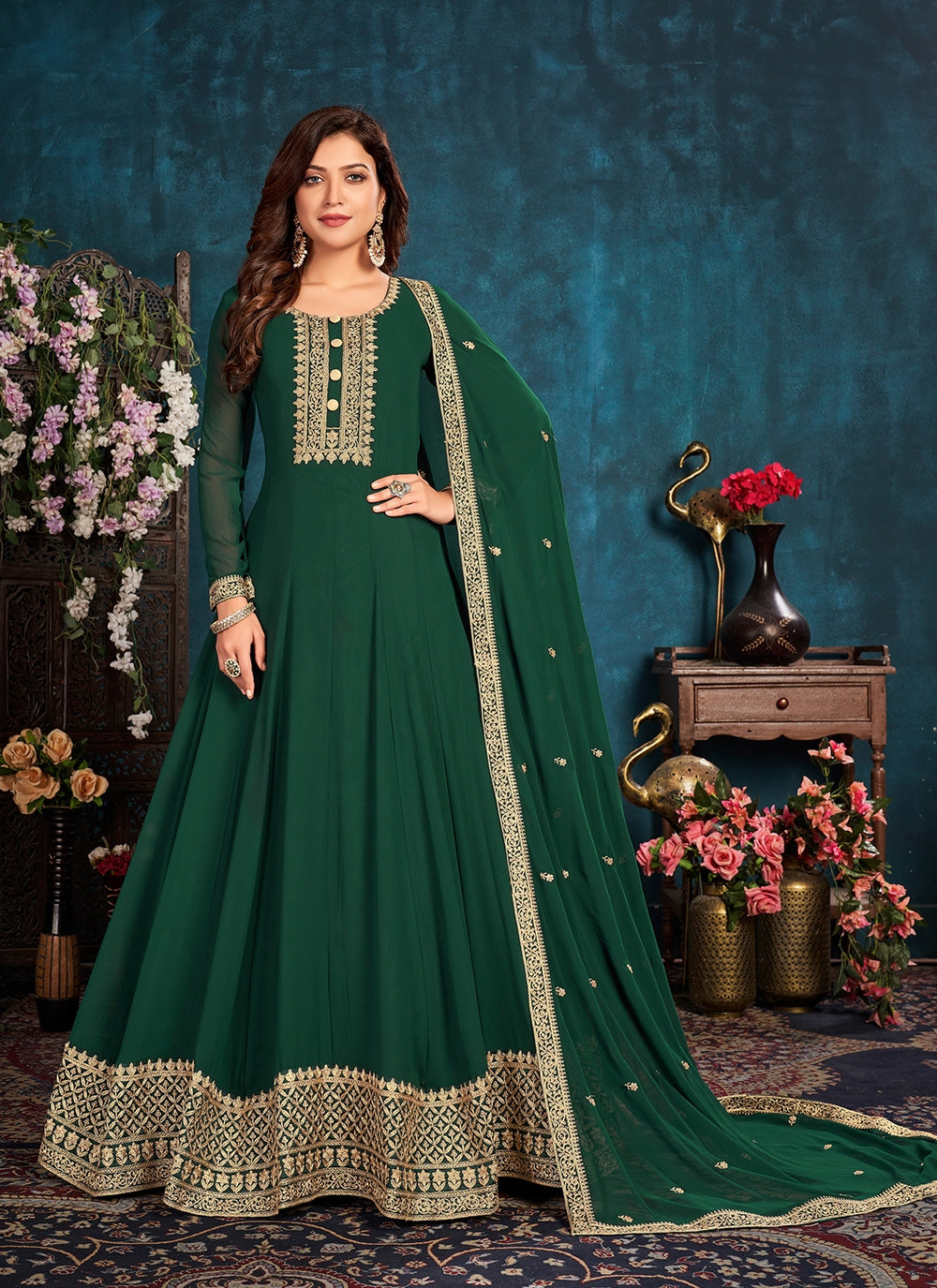 Bella Fancy Dresses US Salwar Kameez Green Faux Georgette Anarkali Salwar Kameez