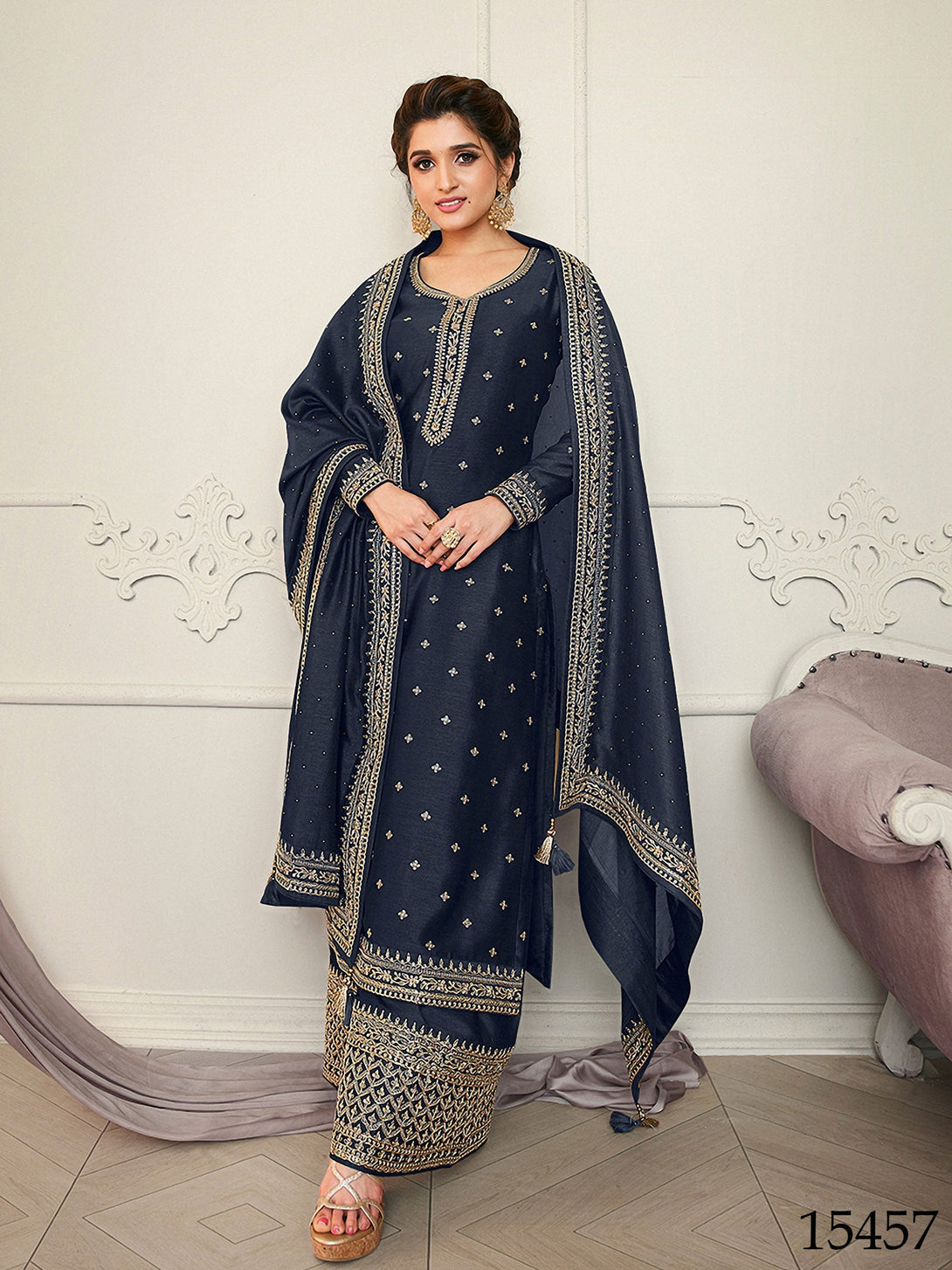 Bella Fancy Dresses US Salwar Kameez Partywear Designer Heavy Blooming Vichitra Suit