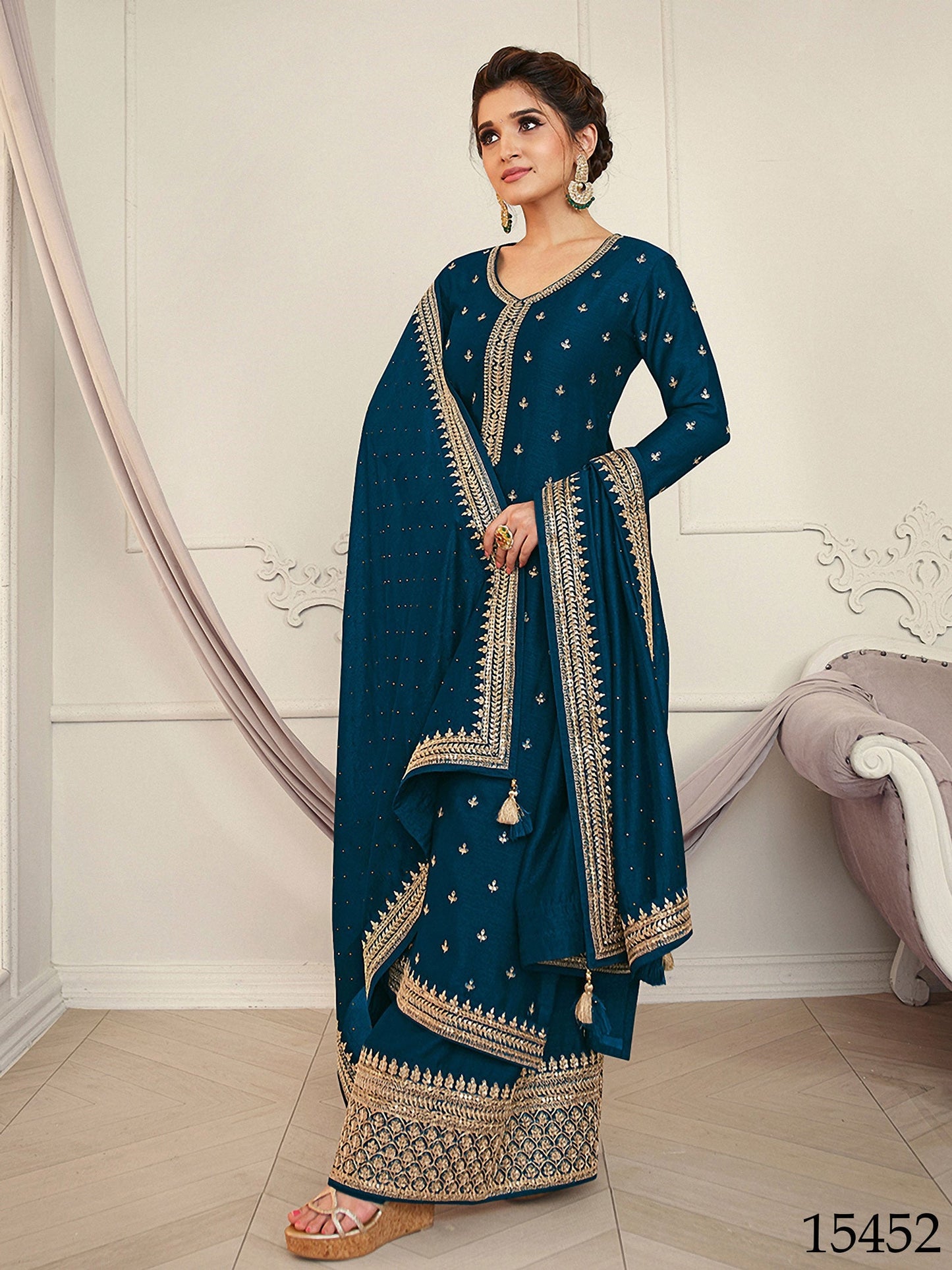 Bella Fancy Dresses US Salwar Kameez Partywear Designer Heavy Blooming Vichitra Suit