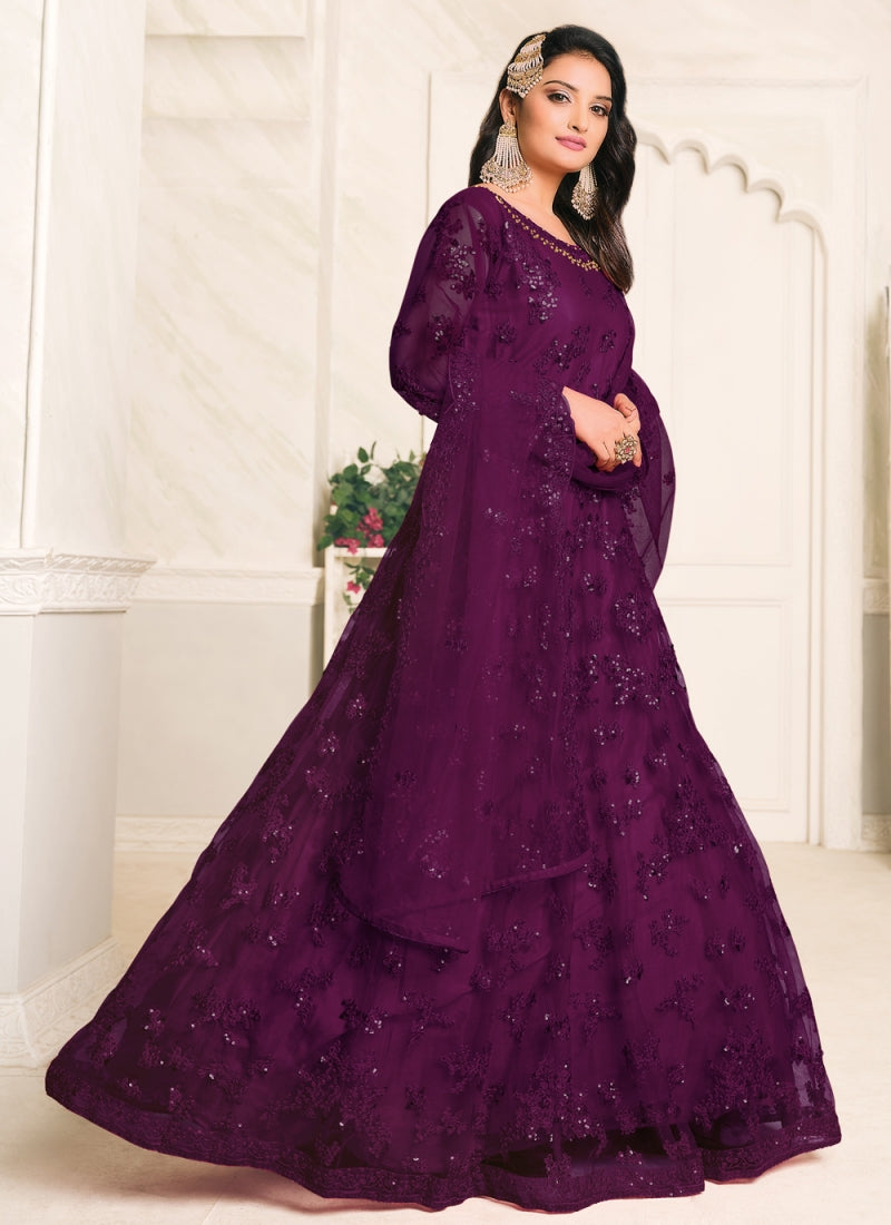 Bella Fancy Dresses US Salwar Kameez Purple Embroidered Designer Floor Length Salwar Suit