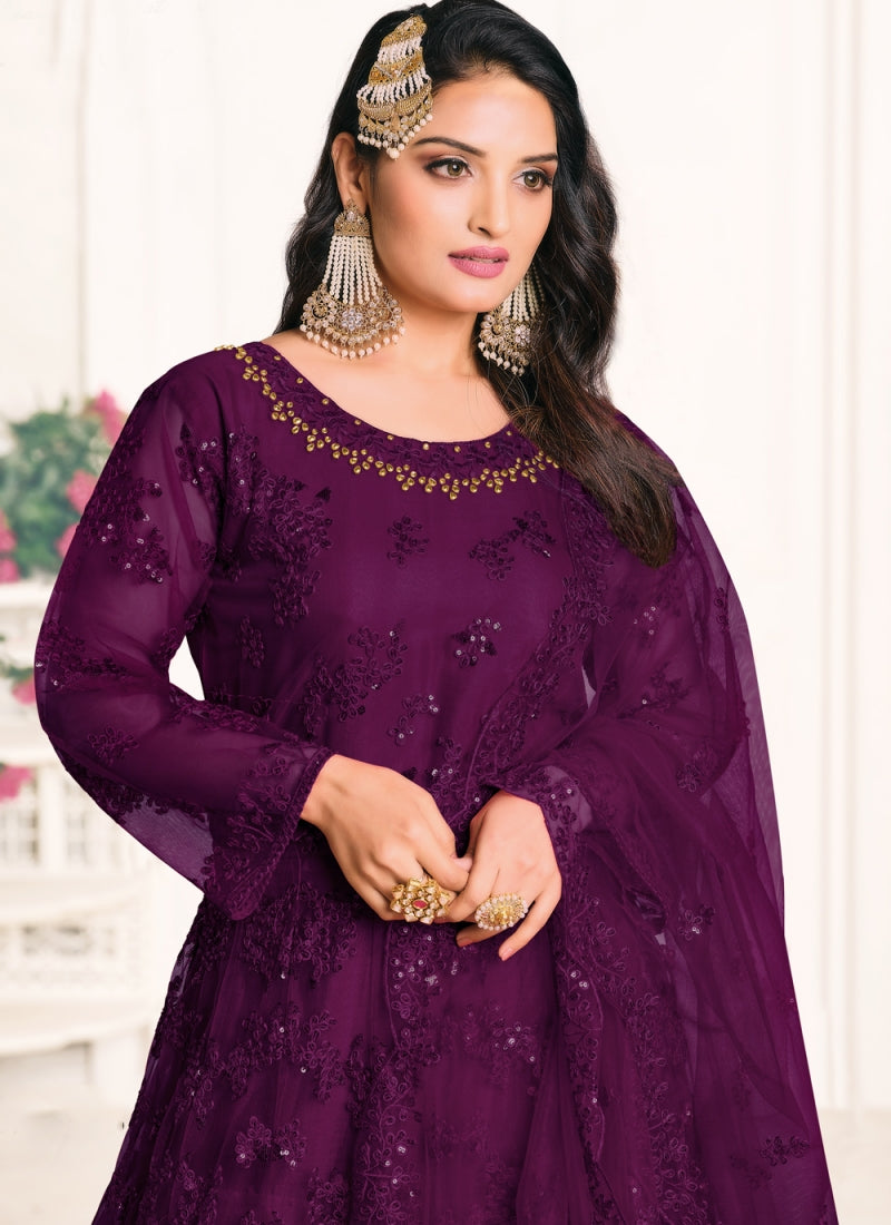 Bella Fancy Dresses US Salwar Kameez Purple Embroidered Designer Floor Length Salwar Suit
