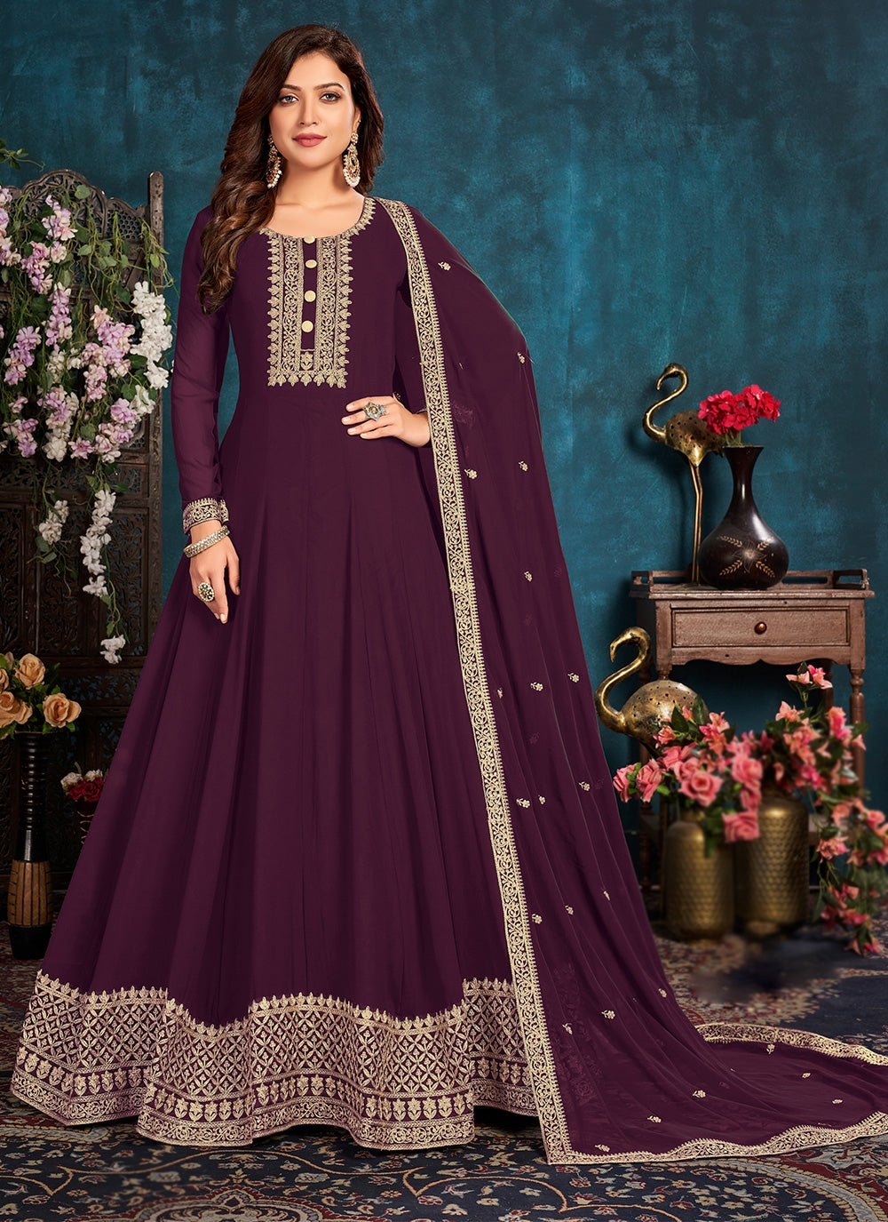 Bella Fancy Dresses US Salwar Kameez Violet Color Trendy Anarkali Salwar Kameez