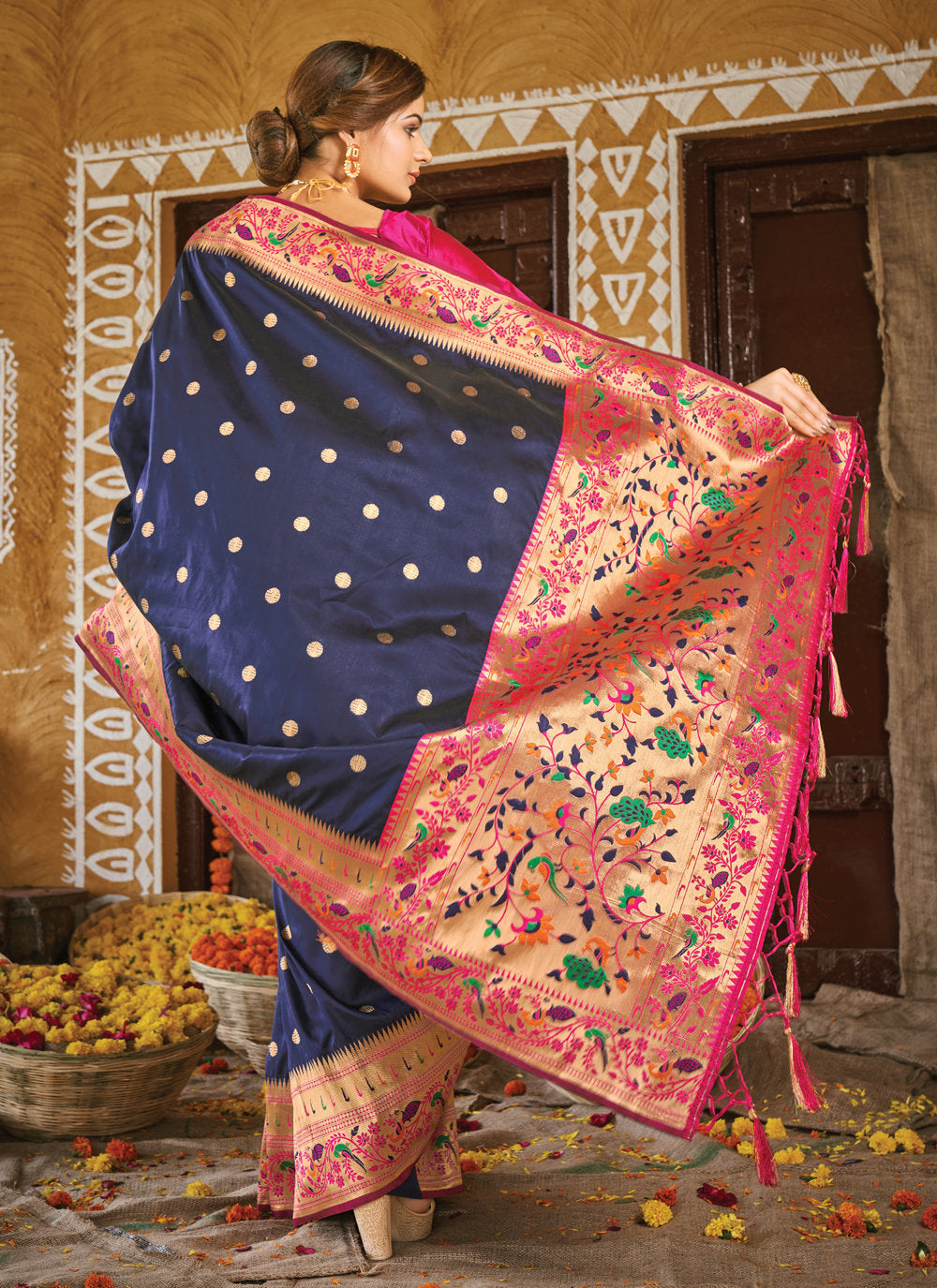 Bella Fancy Dresses US Saree Blue Silk Weaving Traditional Saree