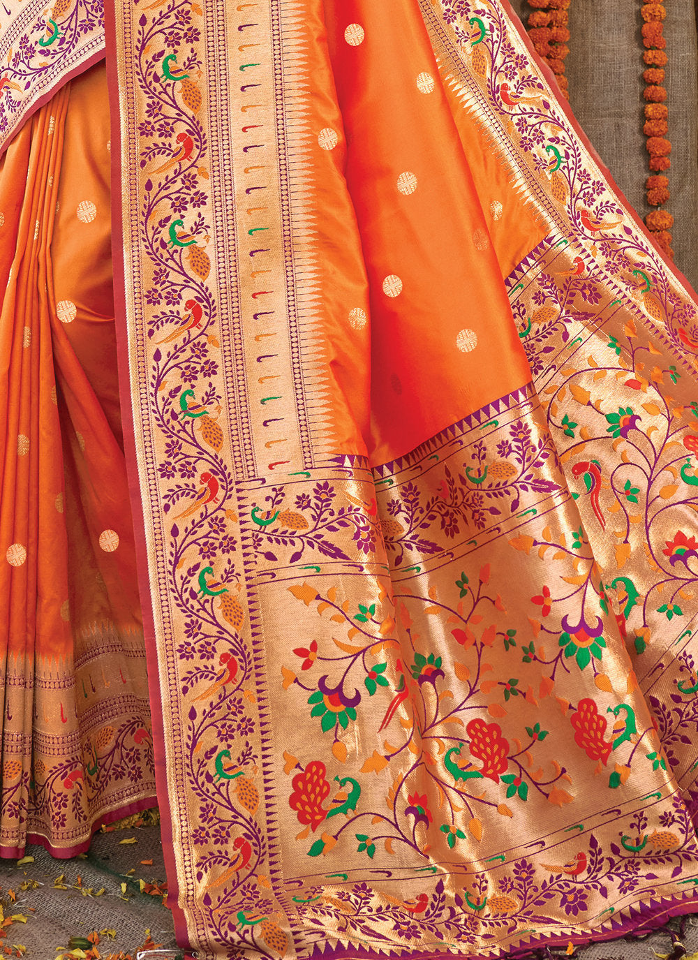 Bella Fancy Dresses US Saree Embroidered Silk Traditional Saree In Orange