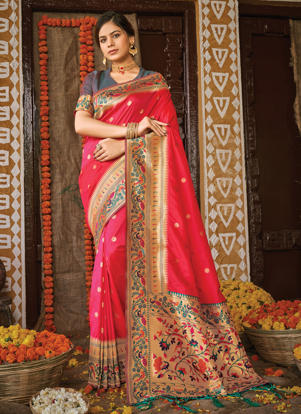 Bella Fancy Dresses US Saree Magenta Embroidered Silk Saree For Wedding