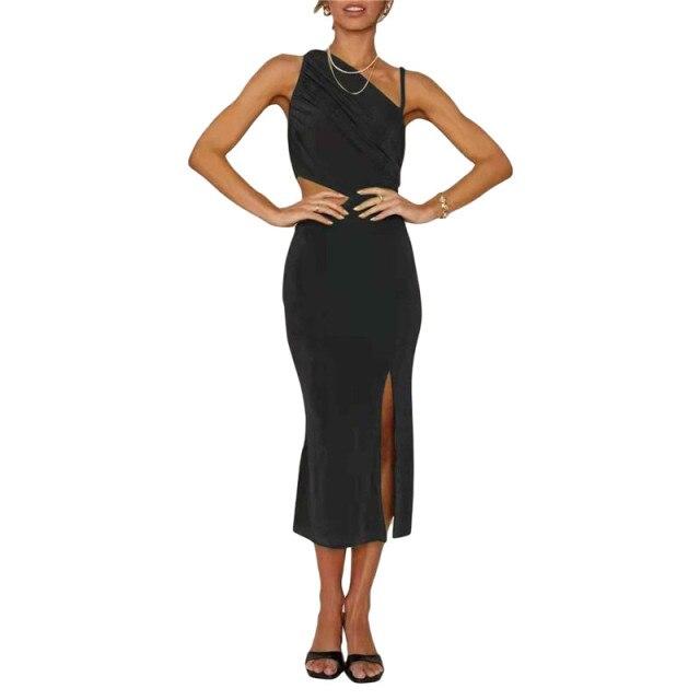 Bella Fancy Dresses US Sexy Summer One Shoulder Sling Tight Vestidos Ladies Cut Out High Waist Party Club Outfits Sleeveless Backless Split Dress Women