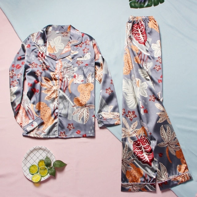 Bella Fancy Dresses US Spring Autumn Women&#39;s Pijamas Silk Satin Pajamas Set Long Sleeve and Trouser Pyjamas Suits Sleepwear Loungewear Female Mujer