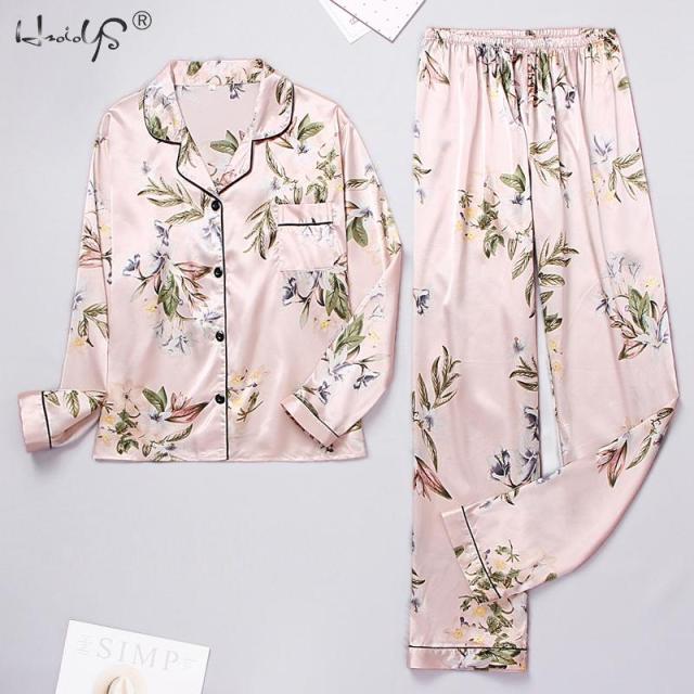 Bella Fancy Dresses US Spring Autumn Women&#39;s Pijamas Silk Satin Pajamas Set Long Sleeve and Trouser Pyjamas Suits Sleepwear Loungewear Female Mujer